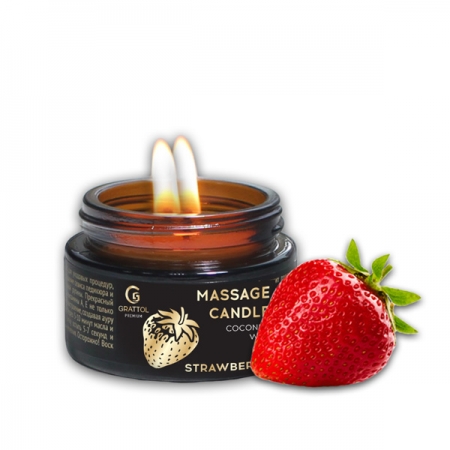 Grattol Premium Massage Candle Strawberry - массажная свеча на кокосовом воске с ароматом Клубники, 30ml